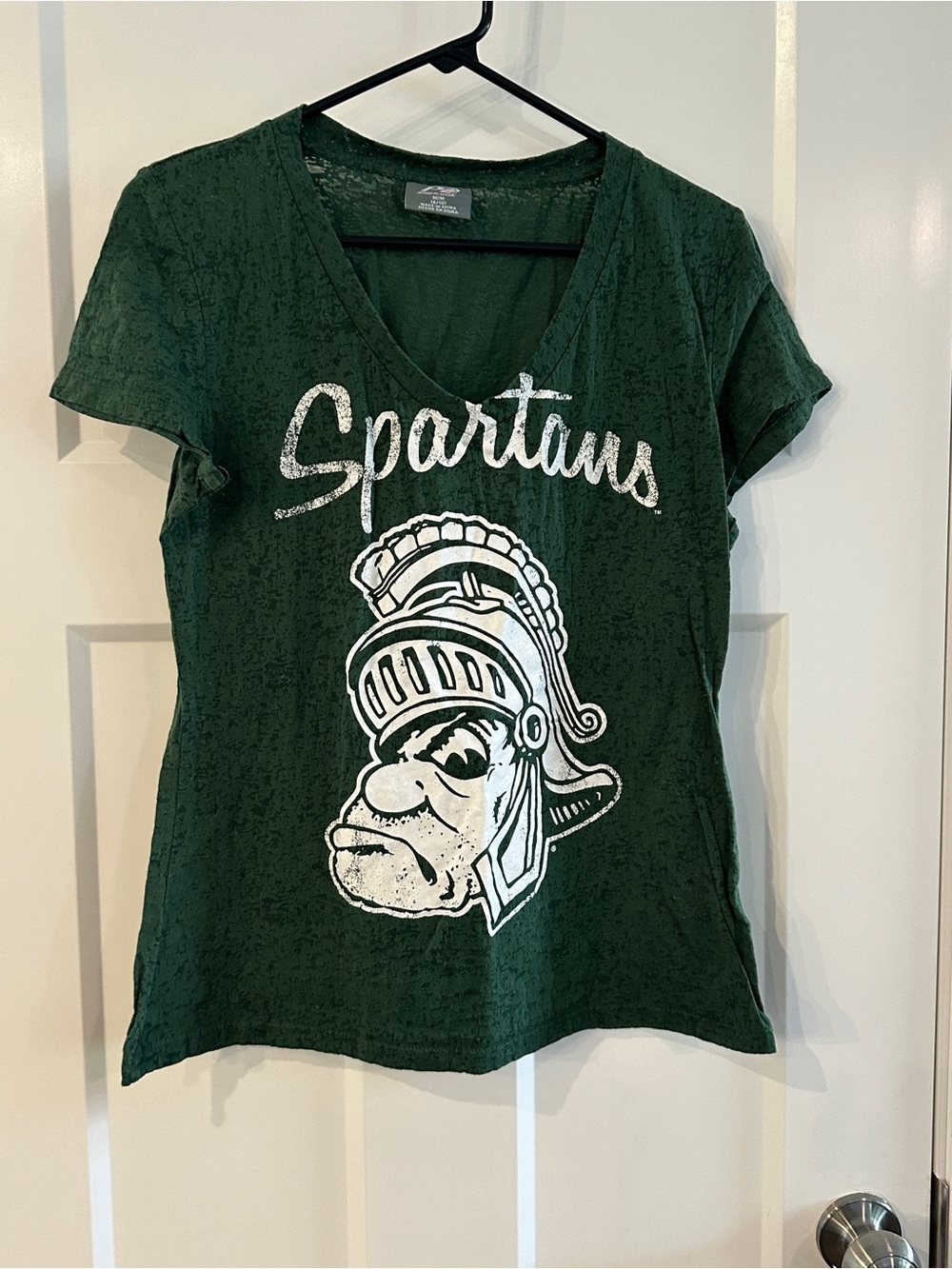 Michigan State Spartans MSU Gruff Sparty V-Neck T-shirt size M Medium P2 green
